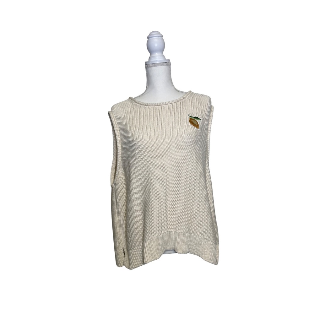 Lucky Brand Women's Cream Round Neck with Embroidered Lemon Vest Size XXL